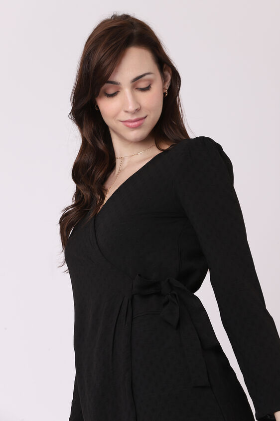 Black Dobby Straight Dress, Black, image 6